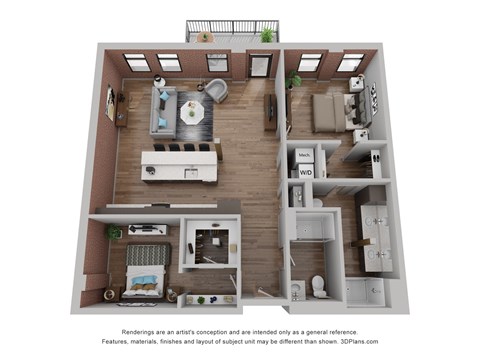 Floor plan for 2 beds, 2 baths, 1120 sqft
